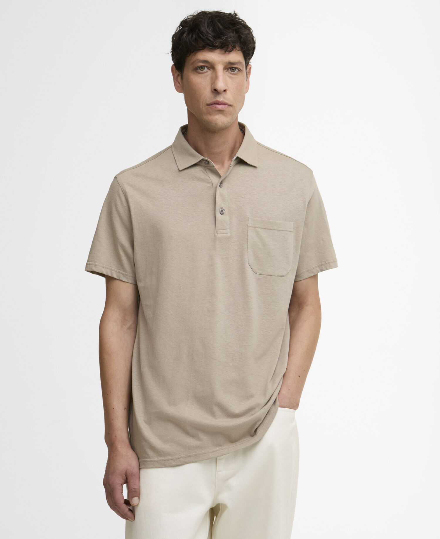 Steventon Linen Blend Tailored Polo Shirt Concrete