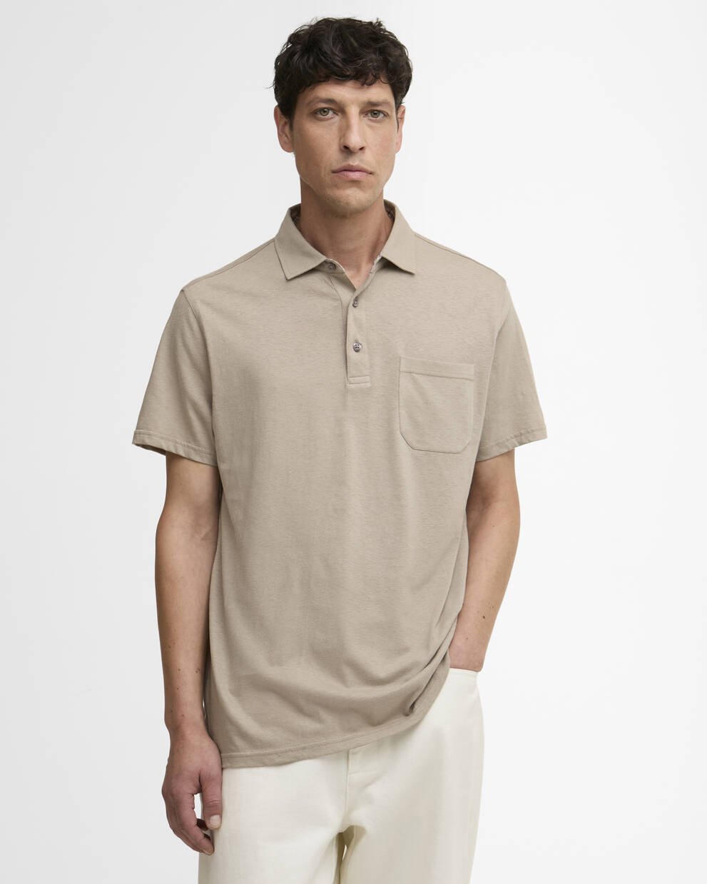 Polo Steventon in misto lino con vestibilit&agrave; leggermente aderente