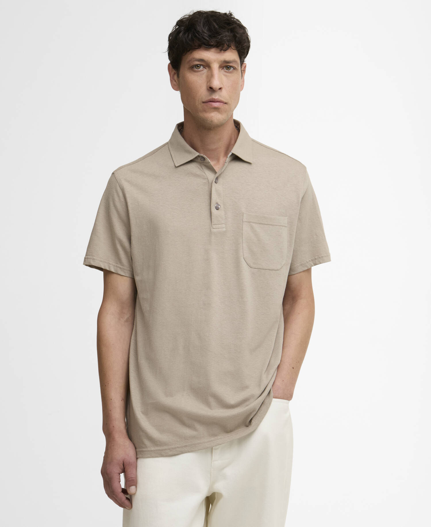 Steventon Linen Blend Tailored Polo Shirt Concrete image number 0