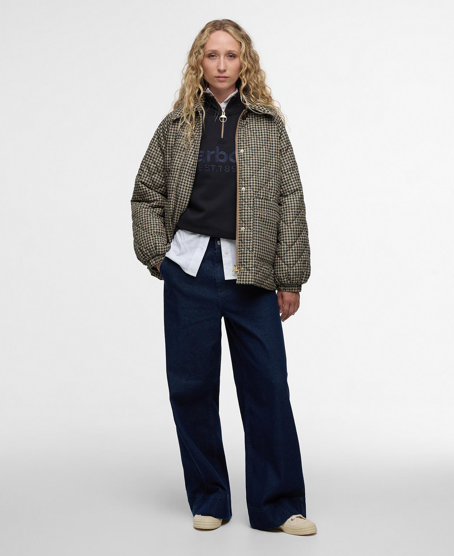 Laoise Check Quilted Jacket Sage Houndstooth/Sand Dune