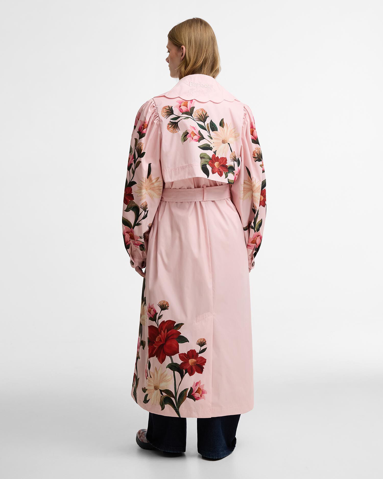 Barbour FARM Rio Bromelia Showerproof Trench Coat Pink Edens Bloom/Cream Flower