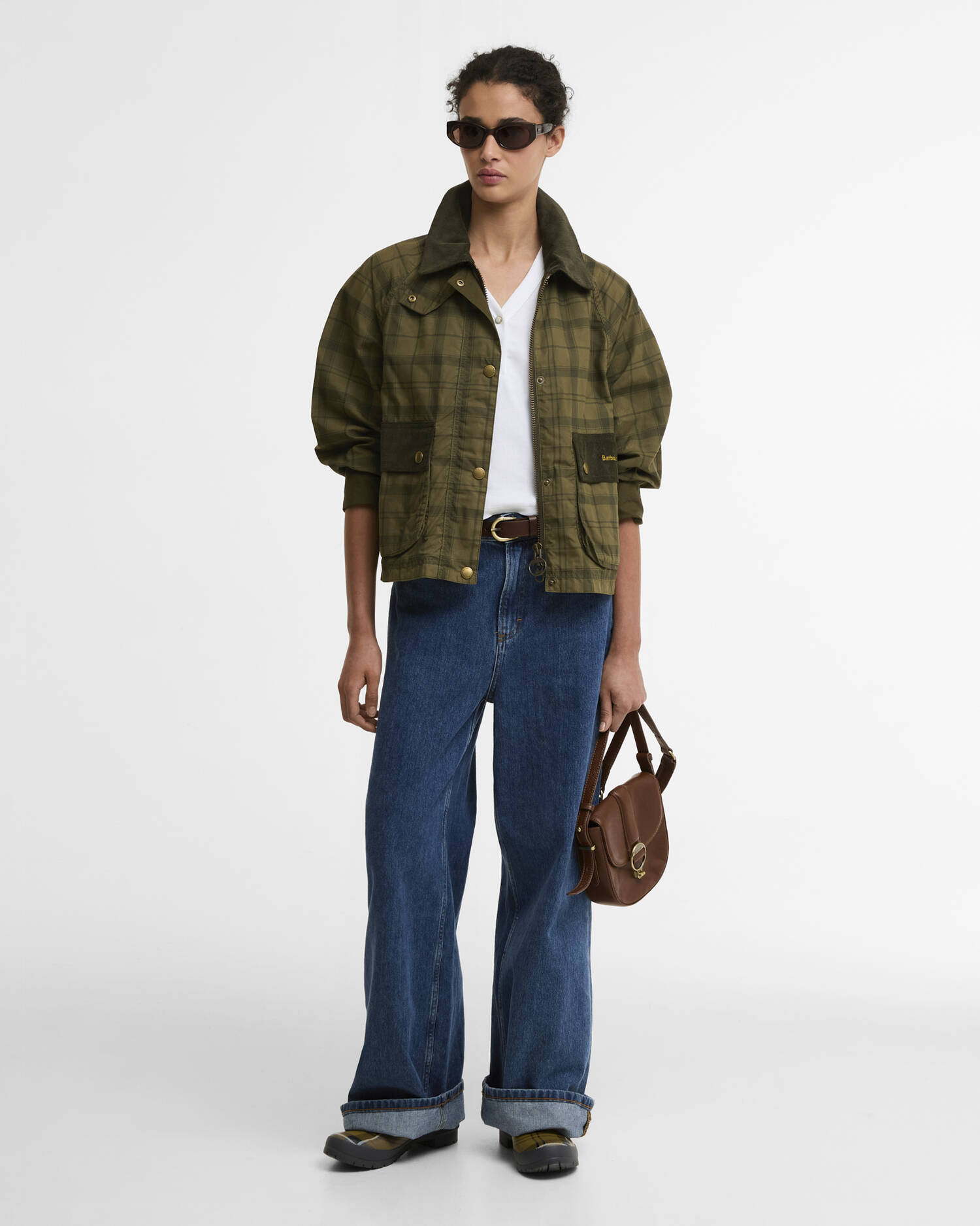 Tartan Cropped Beadnell Casual Jacket Dusky Green Tartan/Highland image number 1