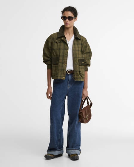 Giacca casual Beadnell in tartan con taglio crop Dusky Green Tartan/Highland