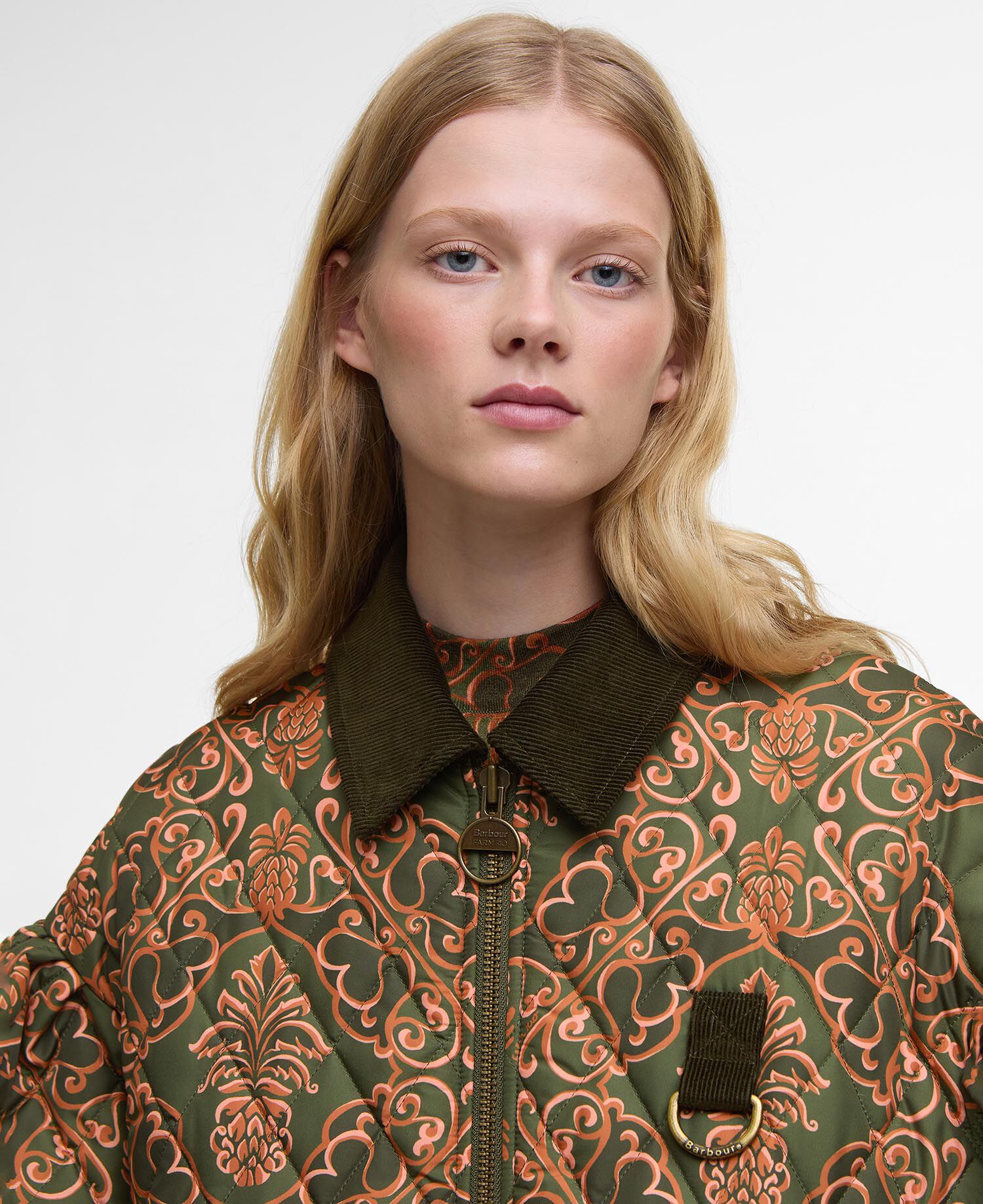Barbour FARM Rio Luisa Quilted Jacket Pineapple/Green Heart Print