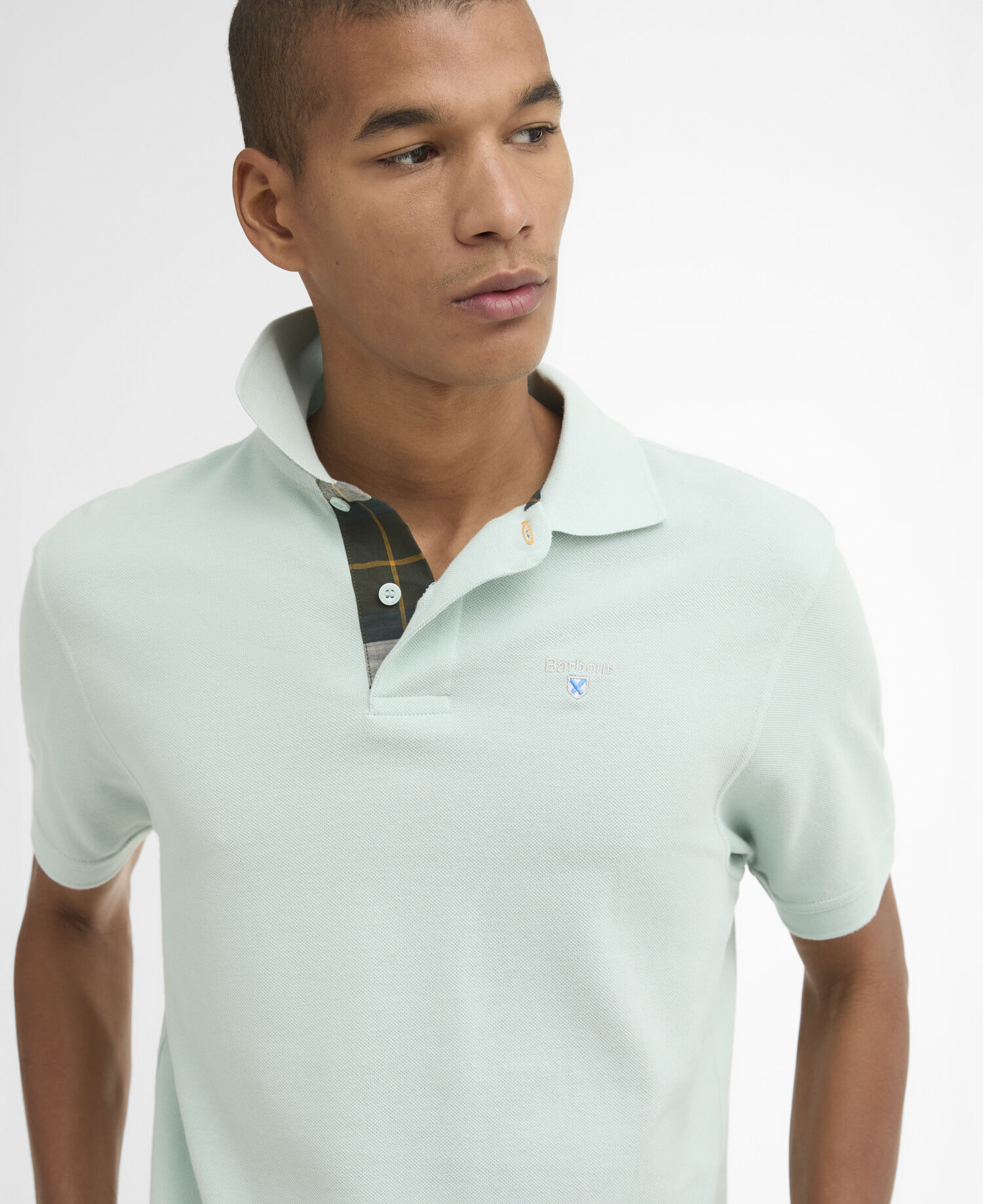 Tartan Pique Polo Shirt Mint Blue