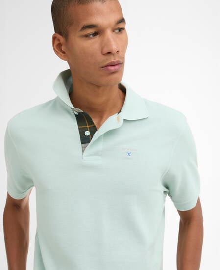 Tartan Pique Polo Shirt Mint Blue