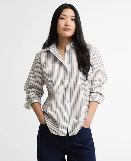 Fawley Striped Relaxed Long-Sleeved Shirt Dusky Green/Light Sand Stripe