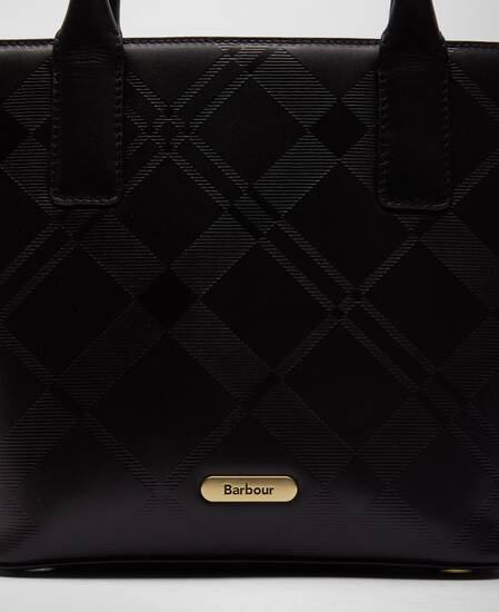 Leder Tote Bag Birch Black/ Deboss Tartan