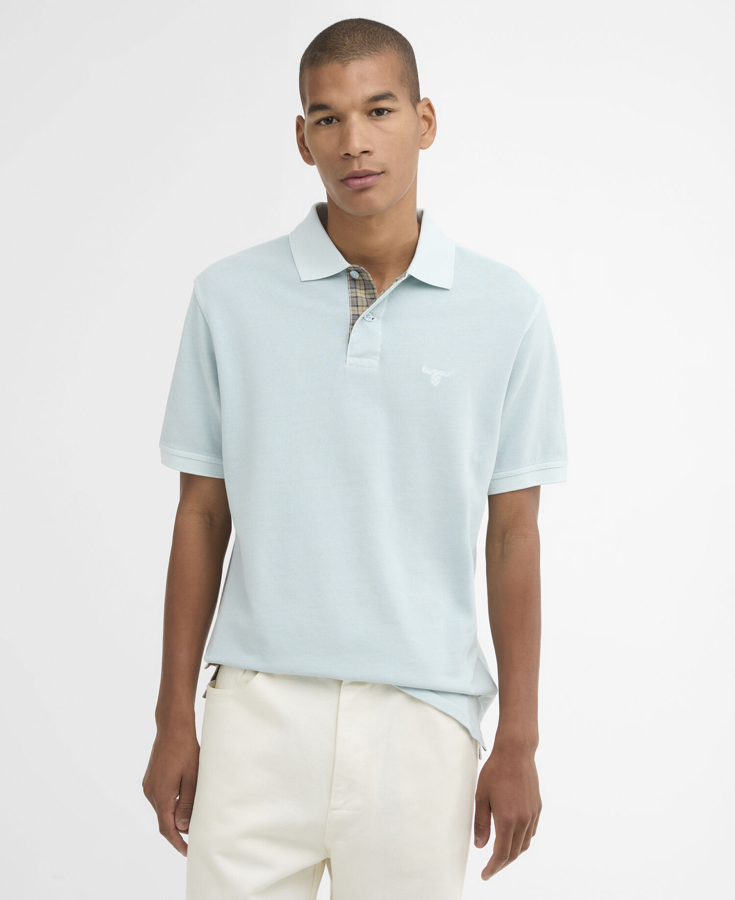 Polo in piqu&eacute; in tartan Washed con vestibilit&agrave; leggermente aderente Washed Sky