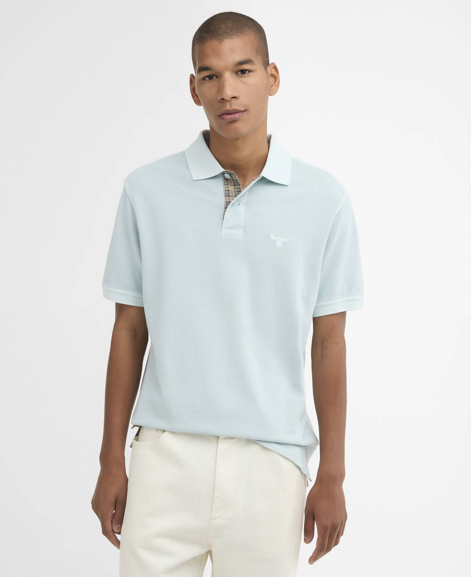 Polo in piqu&eacute; in tartan Washed con vestibilit&agrave; leggermente aderente Washed Sky image number 0