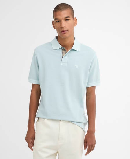 Poloshirt Washed Tartan Tailored Pique Washed Sky