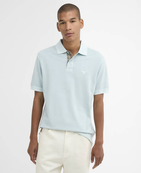 Washed Tartan Tailored Pique Polo Washed Sky