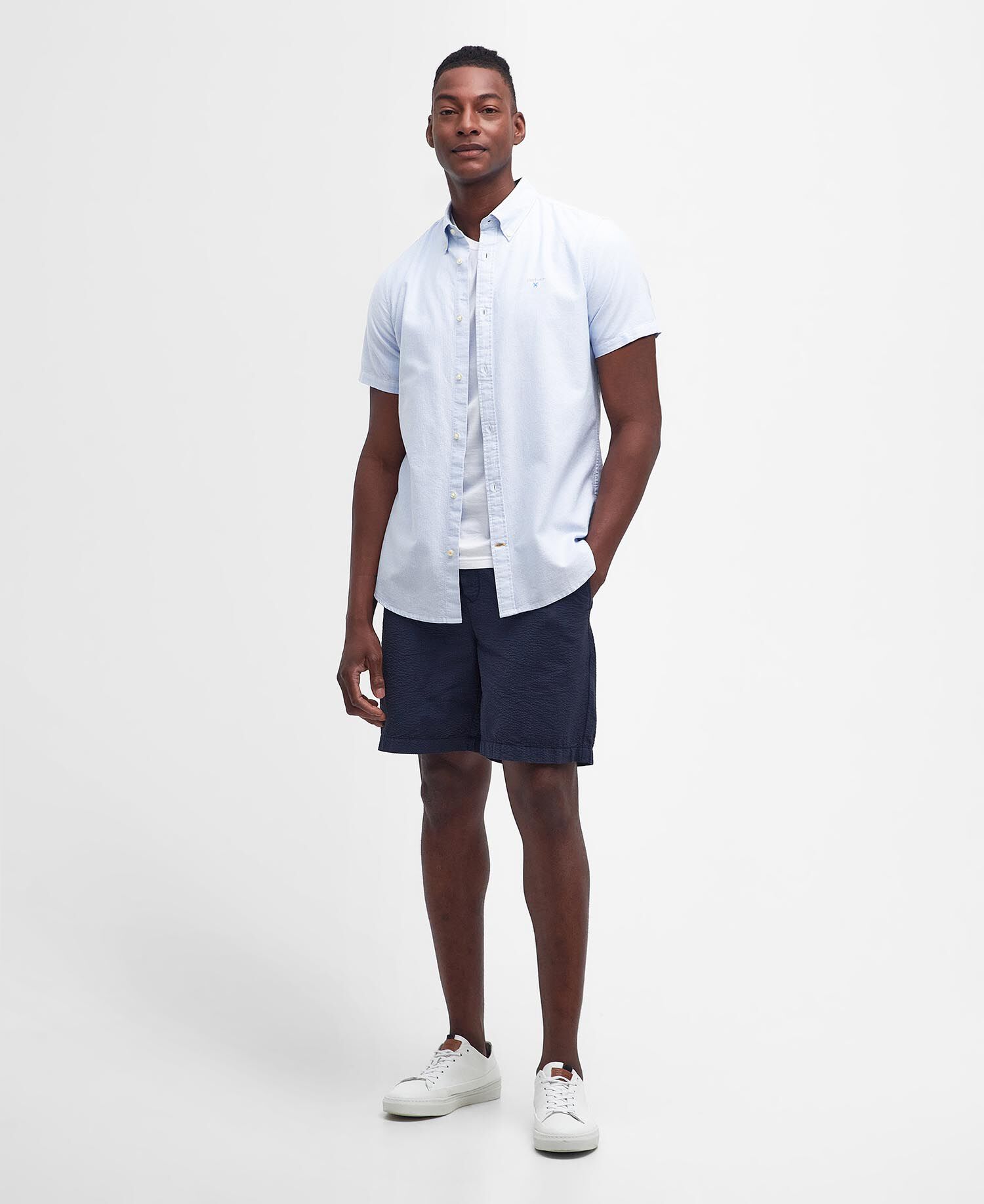 Striped Oxford Tailored Short-Sleeved Shirt Sky Blue