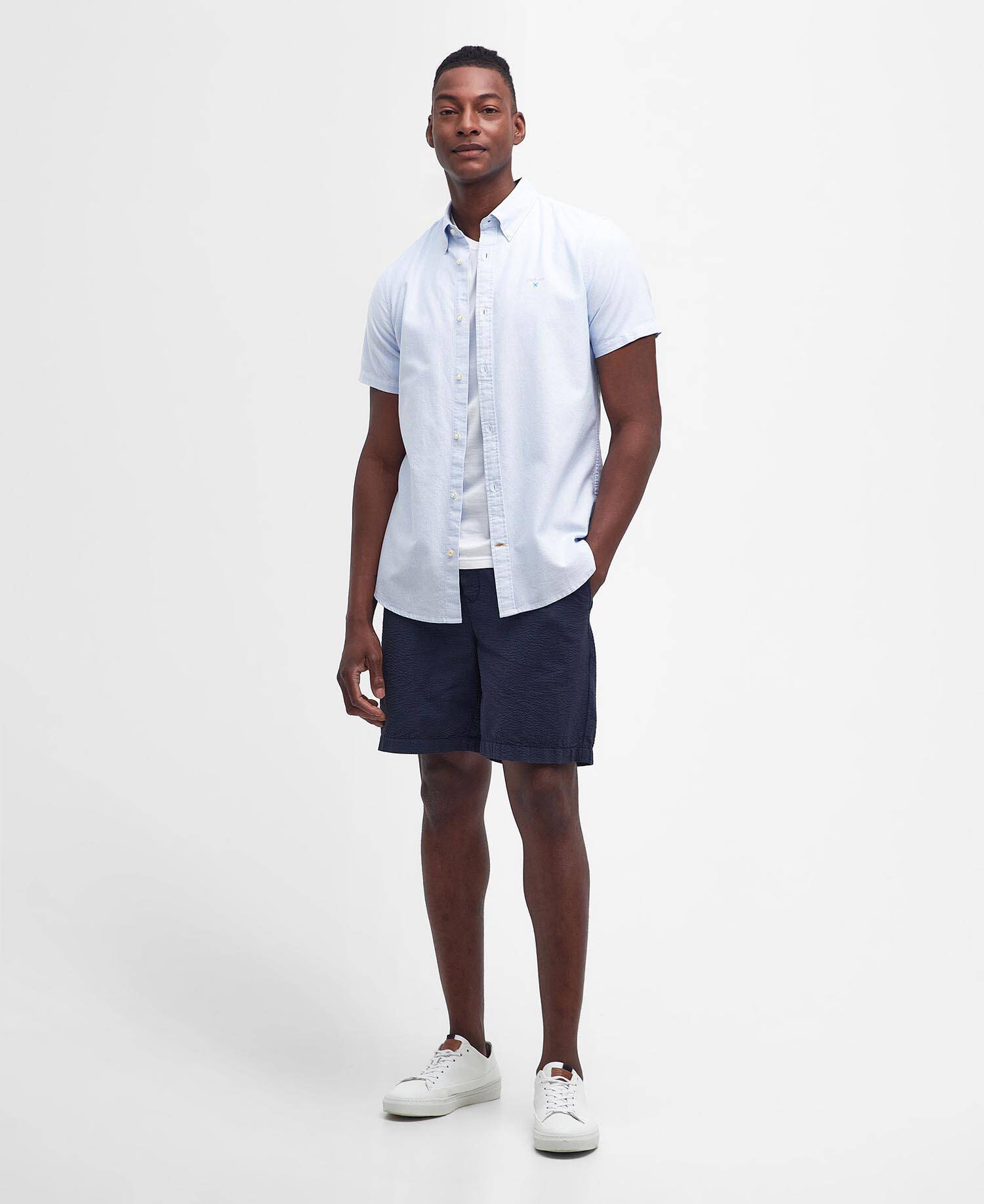 Striped Oxford Tailored Short-Sleeved Shirt Sky Blue image number 1
