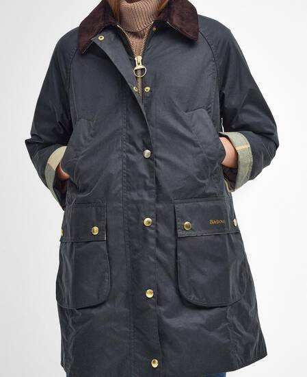 Long Beadnell Waxed Jacket Sage-Ancient