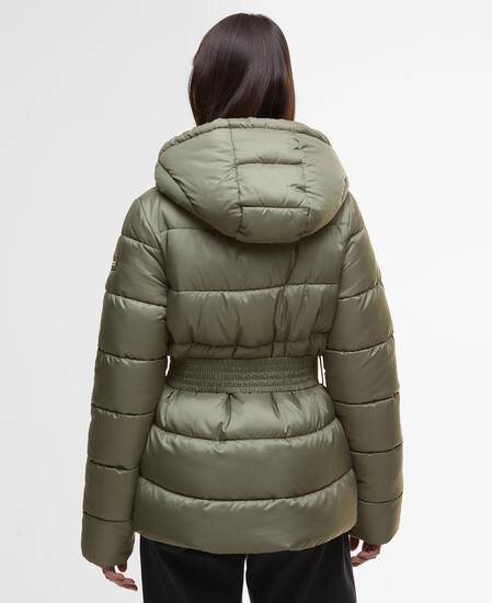 Piumino Track Line dal taglio corto Dusky Khaki/Jasmine Leopard Print
