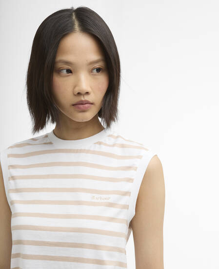 Debbie Striped Sleeveless Top Pebble Pink Stripe