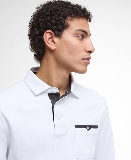 Polo a maniche lunghe leggermente aderente Corpatch White Polo a maniche lunghe leggermente aderente Corpatch White