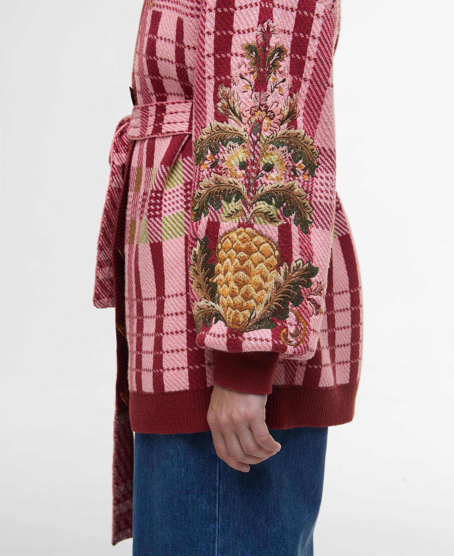 Barbour FARM Rio Luisa Embroidered Cardigan Pink Tartan image number 4