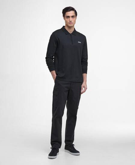 Innes Interlock Long-Sleeved Polo Shirt Black