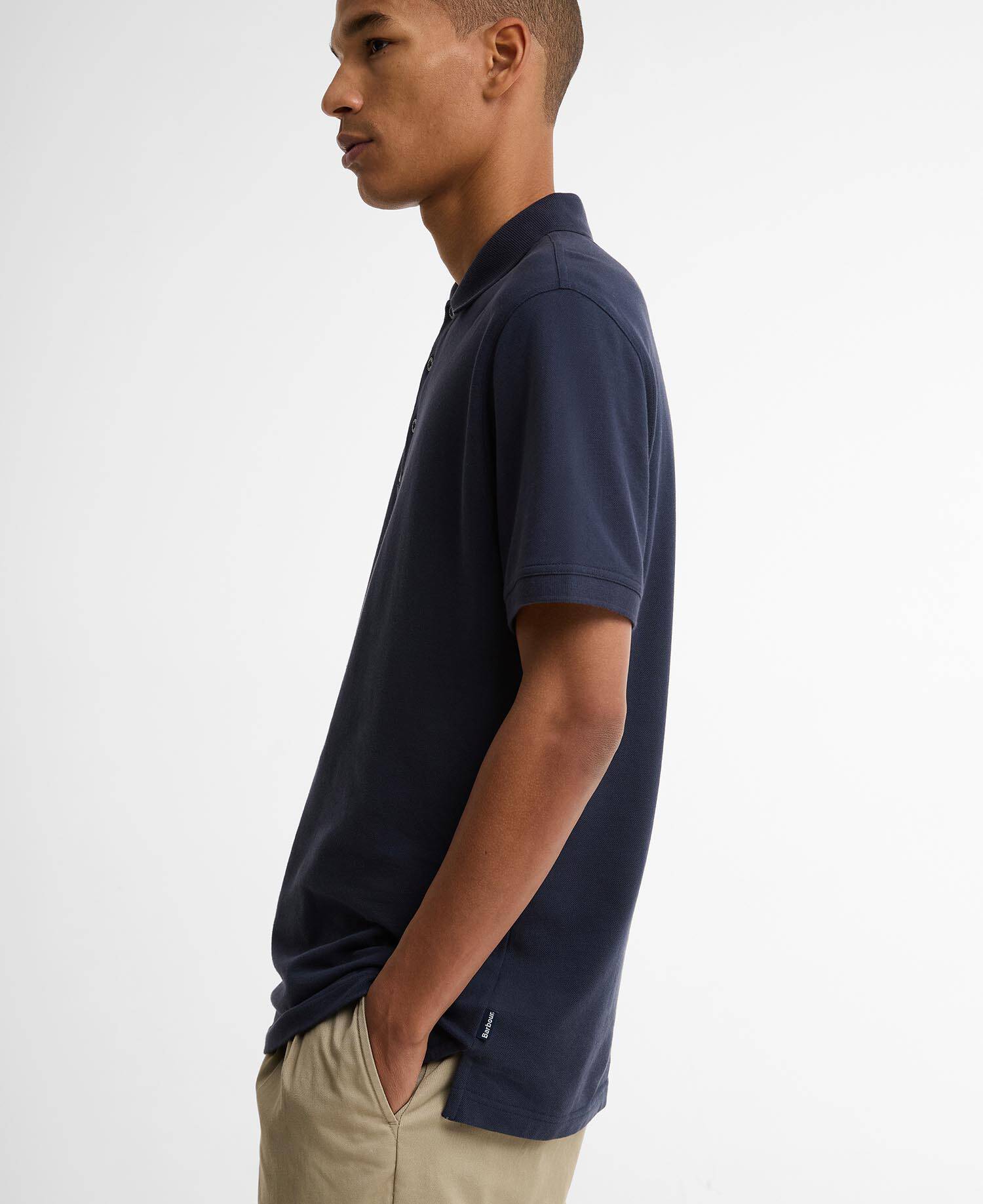 Reston Tartan Trim Tailored Polo Shirt Navy image number 3