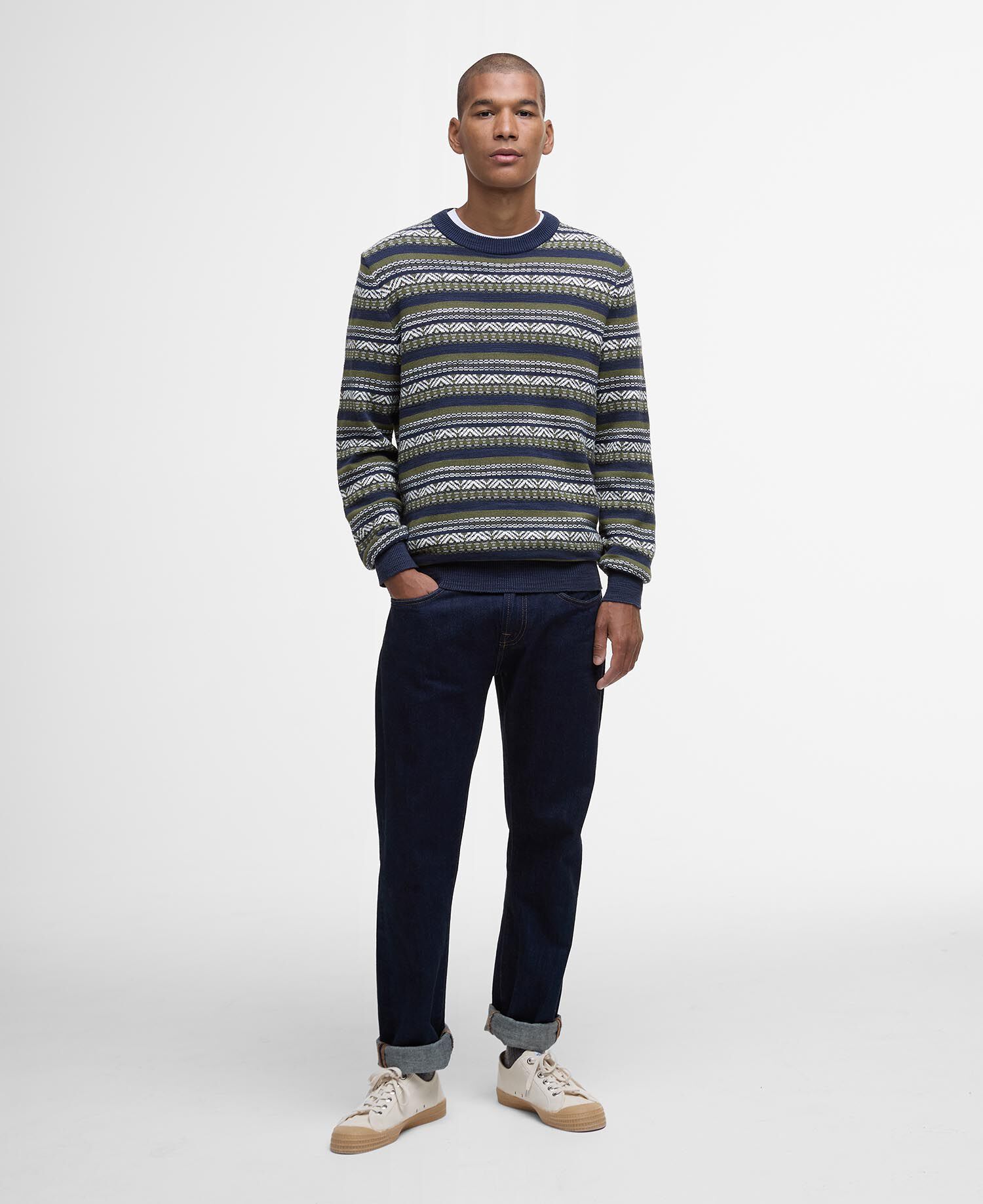 Topcliffe Fairisle Crew Neck Sweater Navy