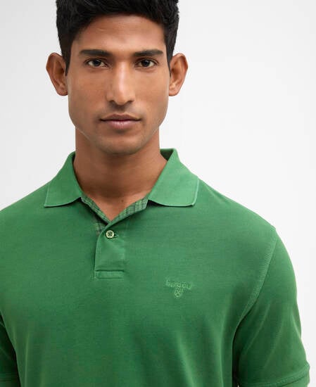 Washed Tartan Tailored Pique Polo Washed Green