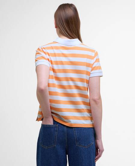 Ashbourne Striped Polo Shirt Papaya/White