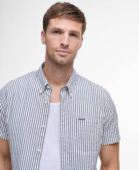 Cresswell Seersucker Regular Short-Sleeved Shirt Classic Navy