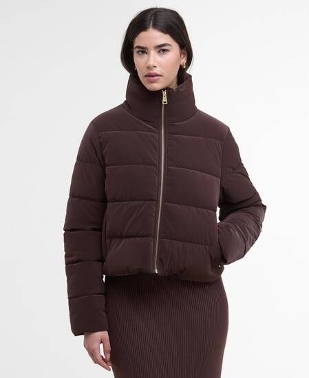 Hudson Faux-Velvet Puffer Jacket Red Velvet