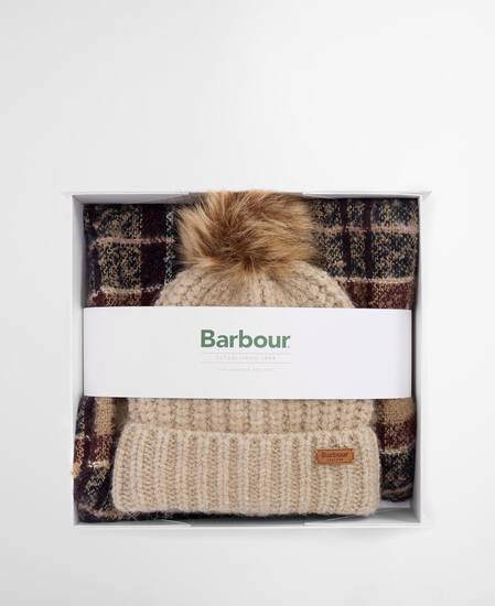 Saltburn Beanie & Tartan Scarf Gift Set Gardenia Tartan