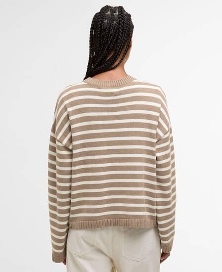 Strickpullover Rosie Rundhalsausschnitt Fawn/Ecru Stripe