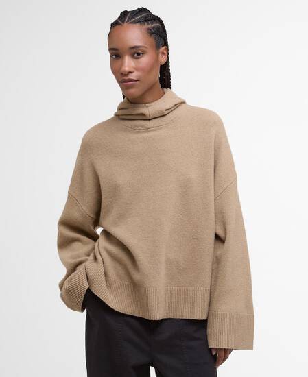 Evette Oversized Knitted Hoodie Military Brown