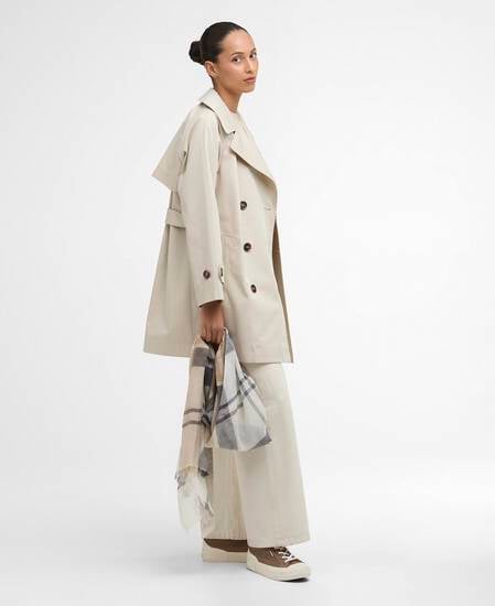 Adare Showerproof Trench Coat Mist/Dress Navy Tartan