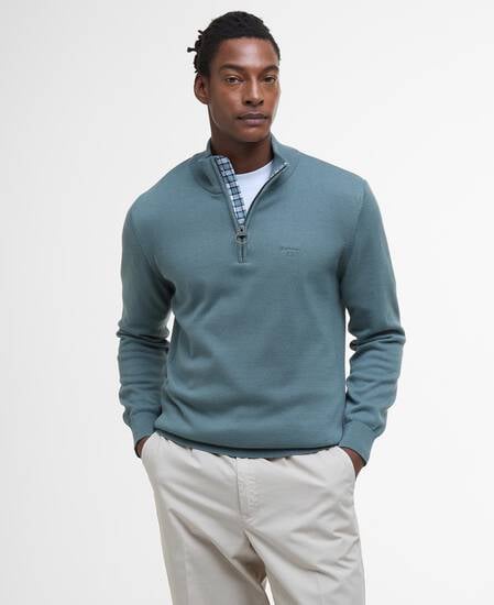 Cotton Quarter-Zip Jumper Vintage Teal