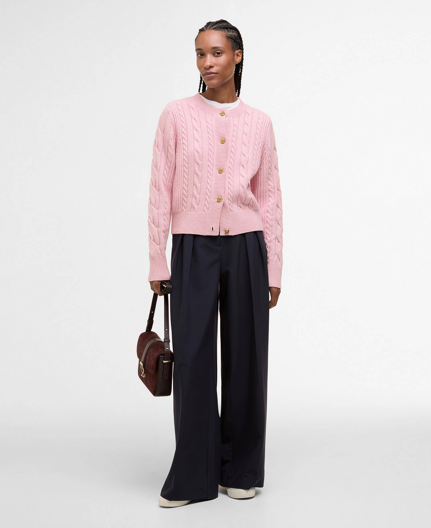 Elina Wool-Cashmere Cable-Knit Cardigan Cherry Blossom image number 1
