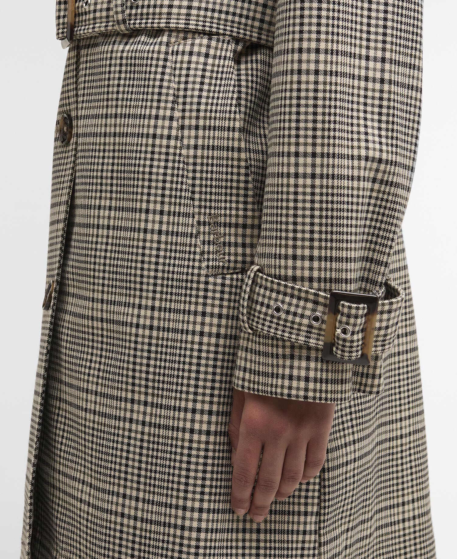 Maia Check Showerproof Trench Coat Olive Prince Of Wales Check