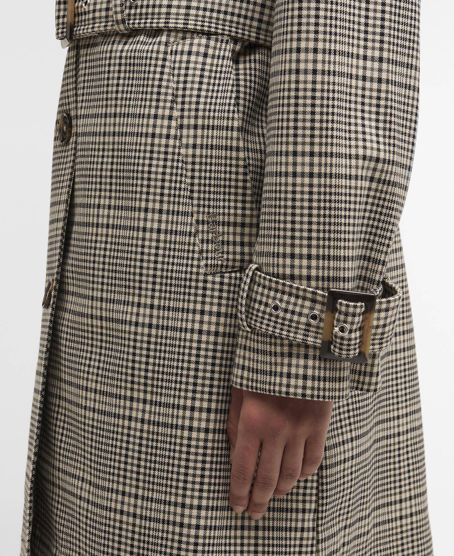 Maia Check Showerproof Trench Coat Olive Prince Of Wales Check image number 4