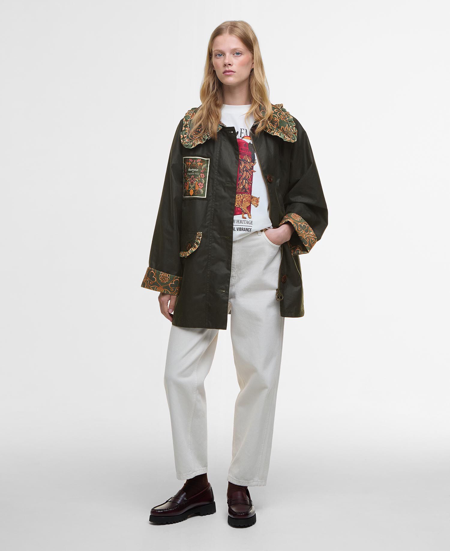 Barbour FARM Rio Maria-Clara Waxed Jacket Fern/Green Heart Print