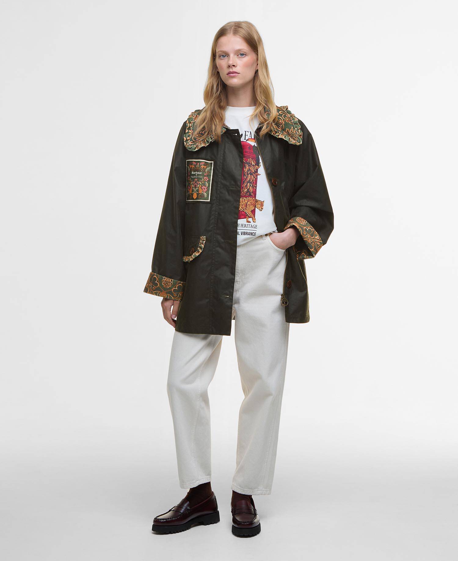 Barbour FARM Rio Maria-Clara Waxed Jacket Fern/Green Heart Print image number 1