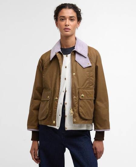 Cropped Beadnell Waxed Jacket Sand/Dress/Heather Mist