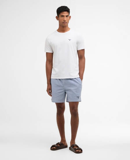 Badeshorts Gingham Seersucker Sailboat Blue