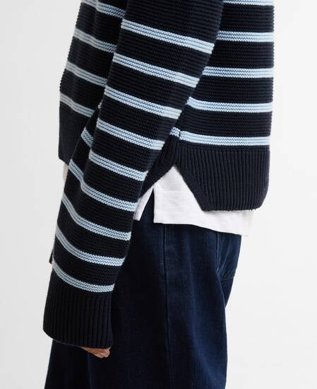 Hinton Striped Crew Neck Jumper Dark Navy Stripe