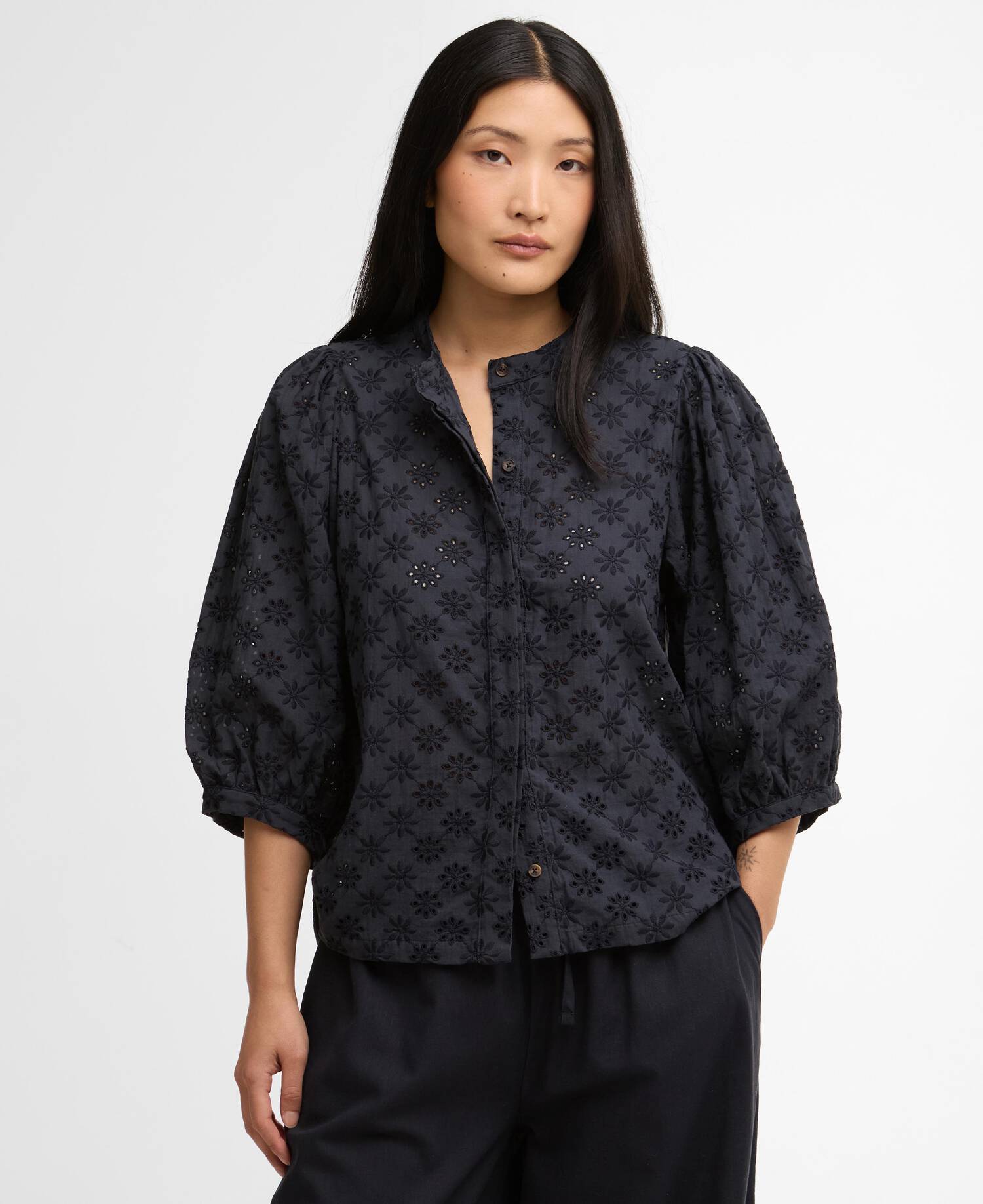 Layla Broderie Anglaise Shirt Dark Navy image number 0