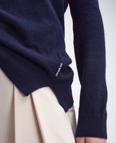 Pendle Crew Neck Jumper Navy-Hessian Tartan