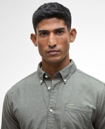 Huntly Houndstooth Tailored Shirt Olive