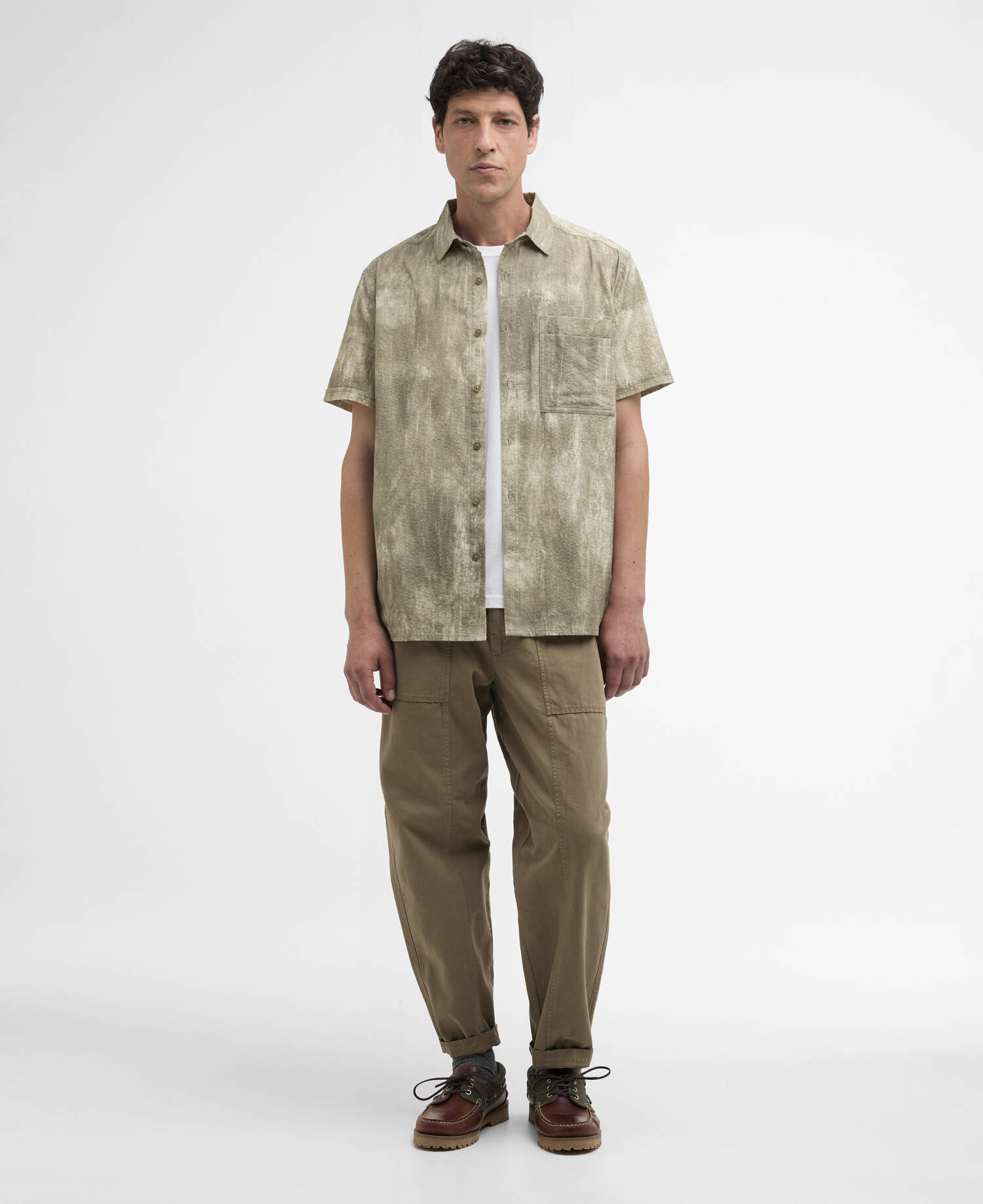 Ross Printed Short-Sleeved Relaxed Shirt Grey Olive image number 1