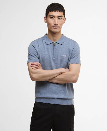 Maverick Mouline Knitted Polo Shirt Cool Blue