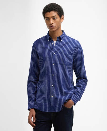 Nelson Striped Long-Sleeved Tailored Shirt Indigo