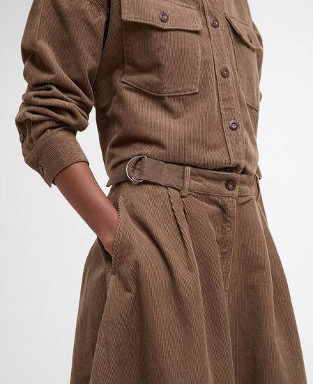 Yasmin Cord Midi Skirt Military Brown